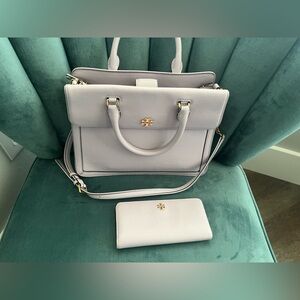 FINAL OFFER Tory Burch Light Lavender Satchel/Crossbody & slim wallet. Like new!